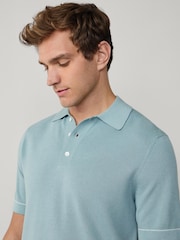 Hackett Blue Short Sleeve Textured Knitted Polo Shirt - Image 3 of 5