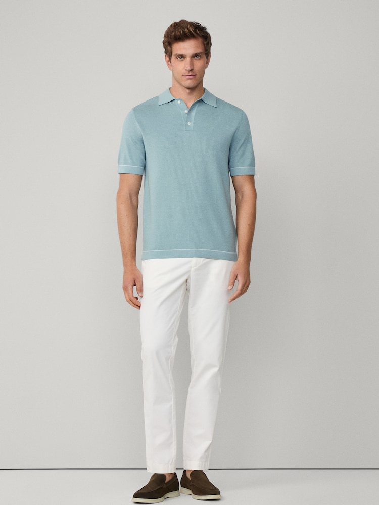 Hackett Blue Short Sleeve Textured Knitted Polo Shirt - Image 5 of 5
