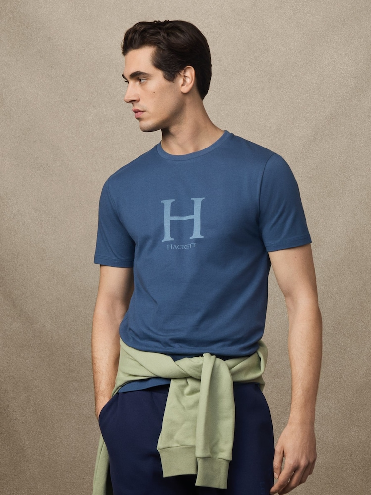 Hackett Classic Fit Blue Heritage Graphic Print T-Shirt - Image 1 of 6 Hackett Classic Fit Blue Heritage Graphic Print T-Shirt - Image 1 of 6