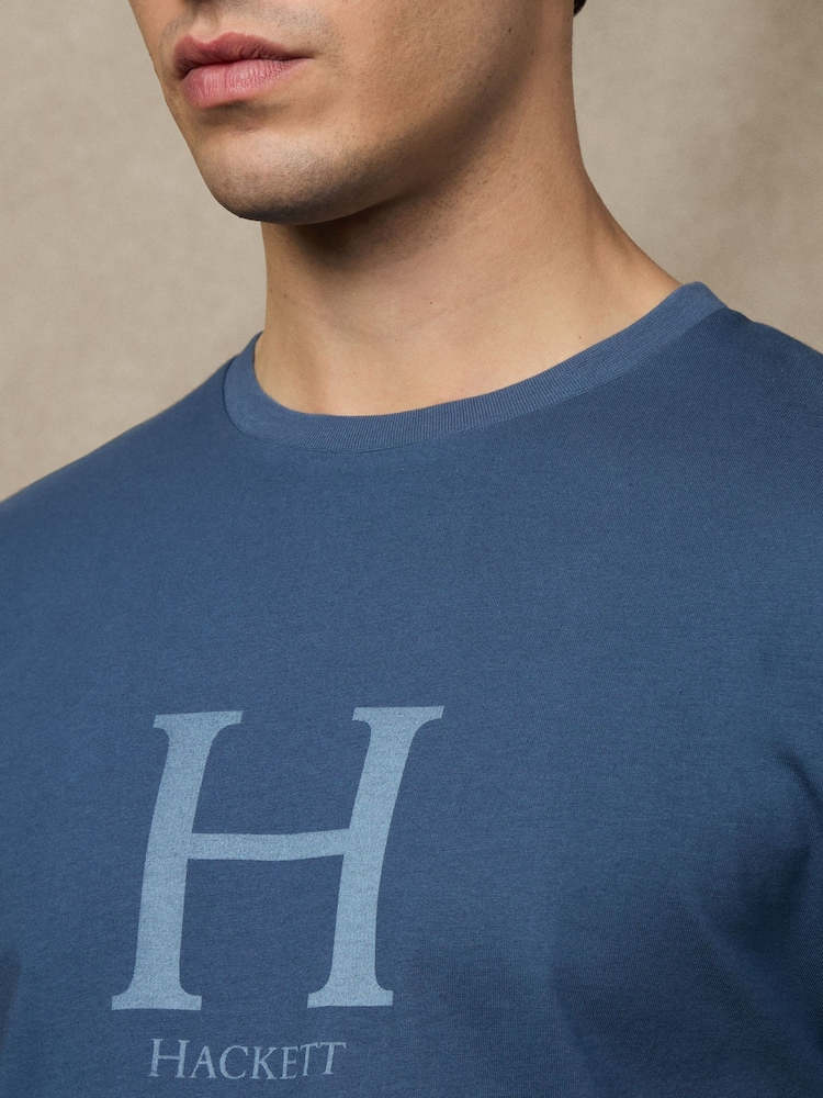 Hackett Classic Fit Blue Heritage Graphic Print T-Shirt - Image 2 of 6 Hackett Classic Fit Blue Heritage Graphic Print T-Shirt - Image 2 of 6