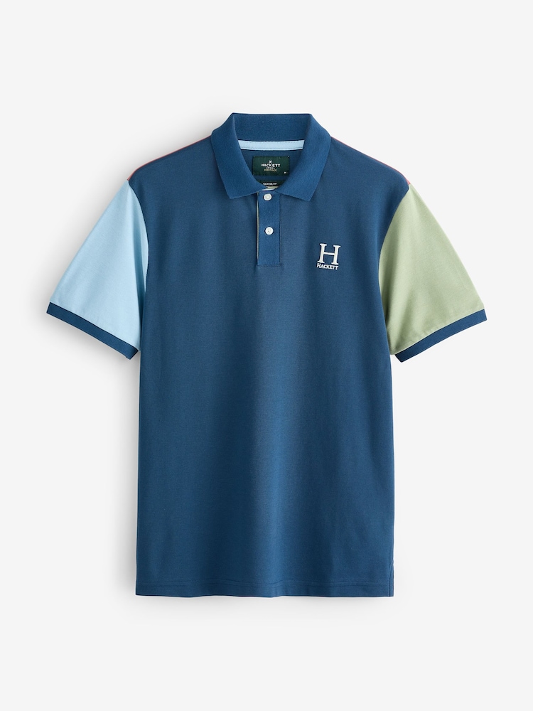 Hackett Classic Fit Blue Short Sleeve Multi Polo Shirt - Image 1 of 1 Hackett Classic Fit Blue Short Sleeve Multi Polo Shirt - Image 1 of 1
