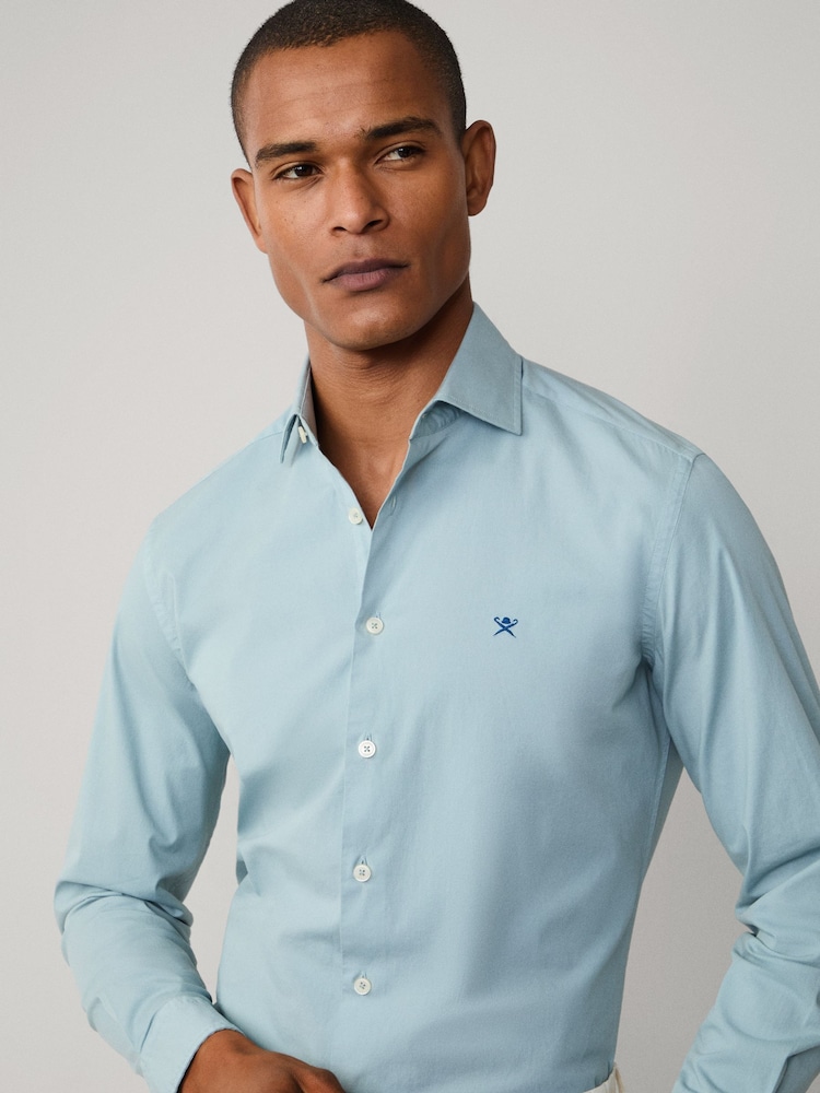 Hacket Tailored Fit Blue Garment Dyed Poplin Shirt - Image 1 of 6