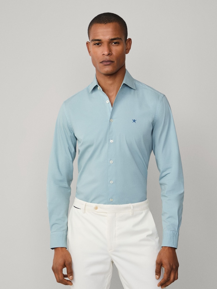 Hacket Tailored Fit Blue Garment Dyed Poplin Shirt - Image 2 of 6
