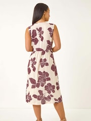 Roman Brown Petite Floral Print Button Detail Midi Dress - Image 3 of 5
