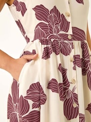 Roman Brown Petite Floral Print Button Detail Midi Dress - Image 5 of 5