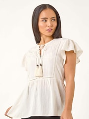 Blusa Roman Petite Bordada com Borlas e Tie - Imagem 1 de 5