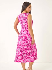 Roman Pink Petite Paisley Print Tie Front Midi Dress - Image 3 of 5