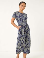 Roman Blue Petite Floral Print Midi Stretch Dress - Image 2 of 5