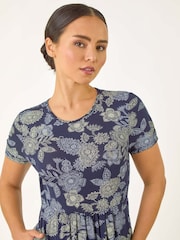 Roman Blue Petite Floral Print Midi Stretch Dress - Image 4 of 5