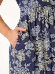 Roman Blue Petite Floral Print Midi Stretch Dress - Image 5 of 5