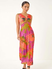 Roman Orange Petite Floral Print Twisted Stretch Maxi Dress - Image 1 of 5
