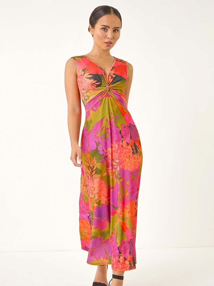 Roman Orange Petite Floral Print Twisted Stretch Maxi Dress - Image 1 of 5