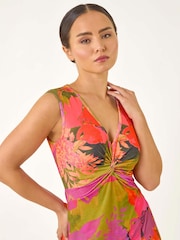Roman Orange Petite Floral Print Twisted Stretch Maxi Dress - Image 4 of 5