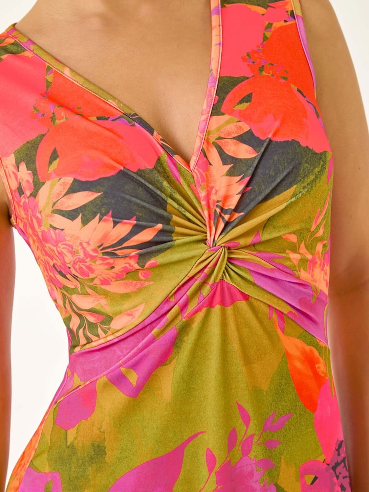 Roman Orange Petite Floral Print Twisted Stretch Maxi Dress - Image 5 of 5