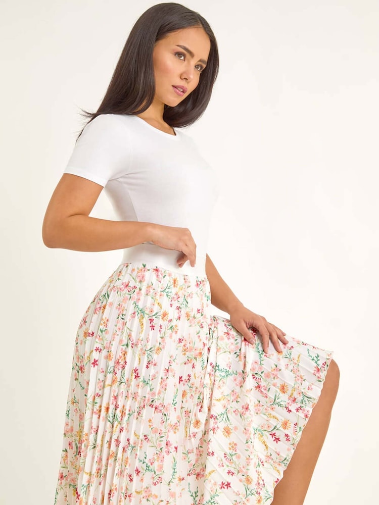 Saia midi plissada com estampa floral Roman Petite - Imagem 1 de 5
