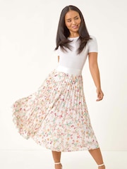 Saia midi plissada com estampa floral Roman Petite - Imagem 2 de 5