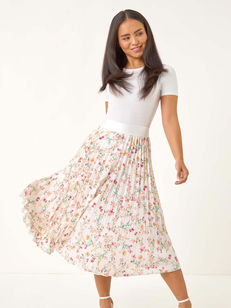 Saia midi plissada com estampa floral Roman Petite - Imagem 2 de 5