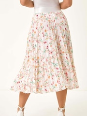 Saia midi plissada com estampa floral Roman Petite - Imagem 3 de 5