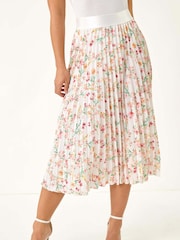 Saia midi plissada com estampa floral Roman Petite - Imagem 4 de 5