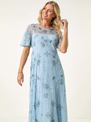 Roman Blue Petite Embroidered Midi Dress - Image 1 of 5