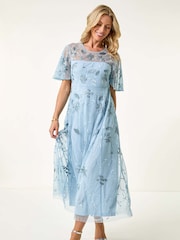 Roman Blue Petite Embroidered Midi Dress - Image 2 of 5