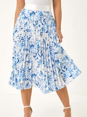 Roman Blue Petite Floral Print Pleated Midi Skirt - Image 4 of 5