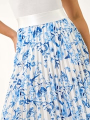 Roman Blue Petite Floral Print Pleated Midi Skirt - Image 5 of 5