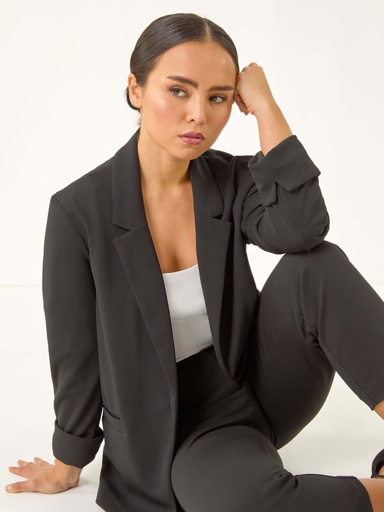 Roman Black Petite Revere Collar Stretch Blazer - Image 1 of 5