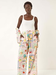 Roman White Fruit Print Tie Waist Stretch Trousers - Image 1 of 5
