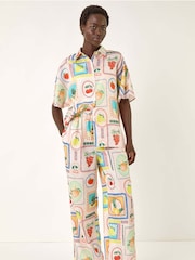 Roman White Fruit Print Tie Waist Stretch Trousers - Image 2 of 5