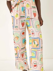 Roman White Fruit Print Tie Waist Stretch Trousers - Image 4 of 5