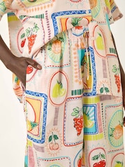 Roman White Fruit Print Tie Waist Stretch Trousers - Image 5 of 5