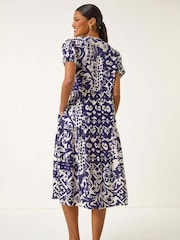 Azul - Vestido midi com estampa abstrata romana - Imagem 3 de 5
