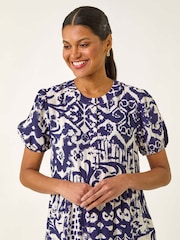 Azul - Vestido midi com estampa abstrata romana - Imagem 4 de 5