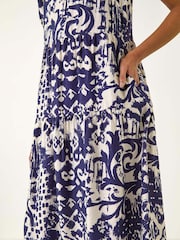 Azul - Vestido midi com estampa abstrata romana - Imagem 5 de 5