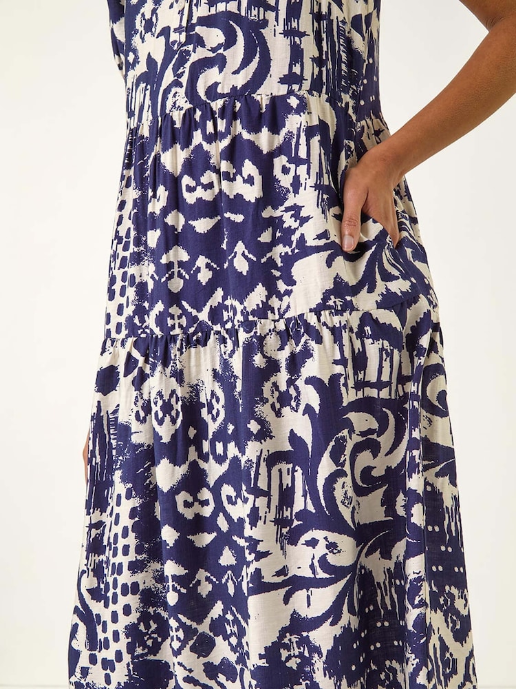 Azul - Vestido midi com estampa abstrata romana - Imagem 5 de 5