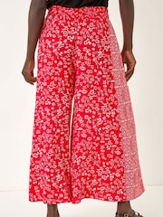 Roman Red Floral Print Wide Leg Palazzo Culottes Trousers - Image 4 of 5