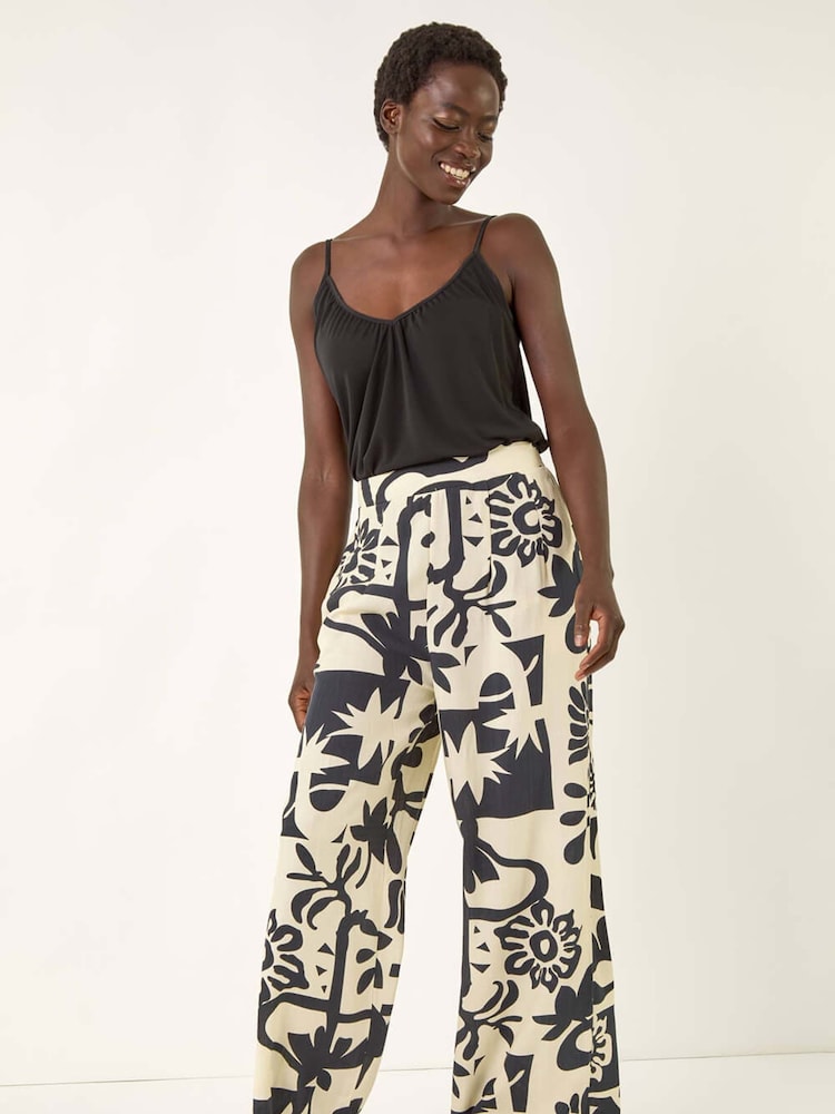Roman Natural Contrast Print Wide Leg Palazzo Trousers - Image 2 of 5