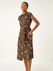 Vestido midi com cinto e estampa floral romana - Imagem 1 de 5