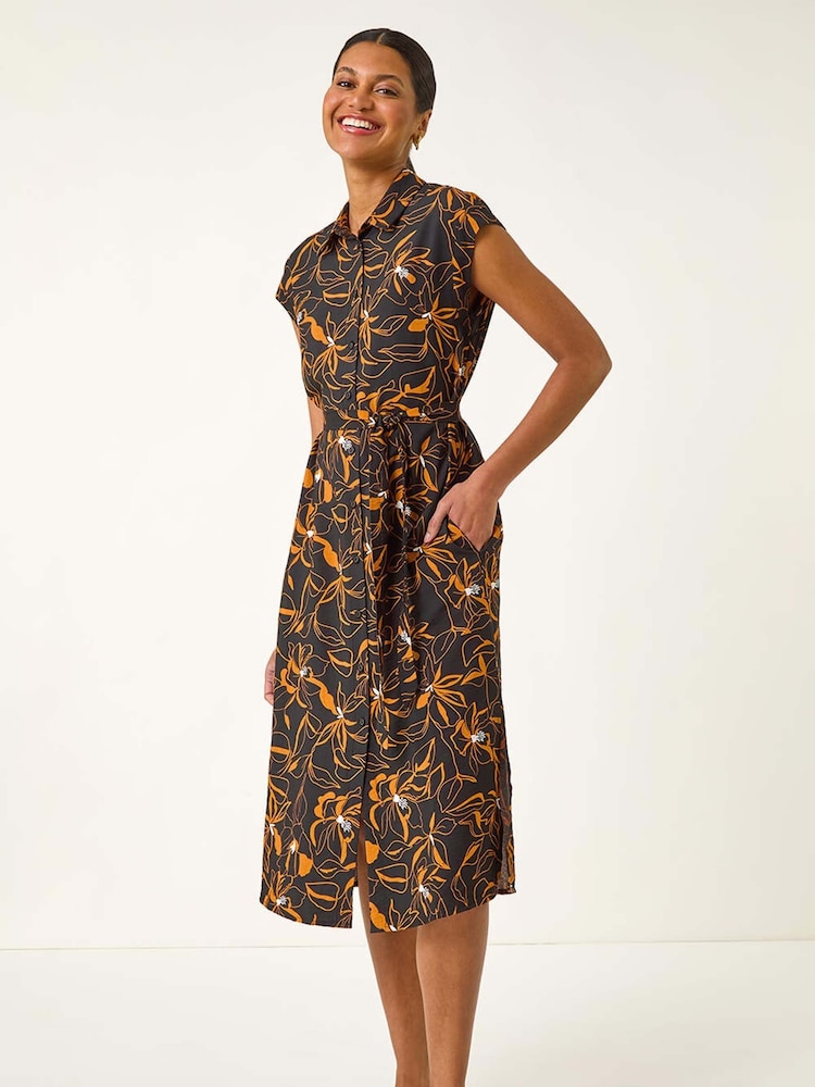 Vestido midi com cinto e estampa floral romana - Imagem 1 de 5