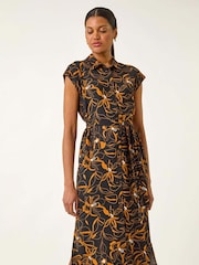 Vestido midi com cinto e estampa floral romana - Imagem 2 de 5