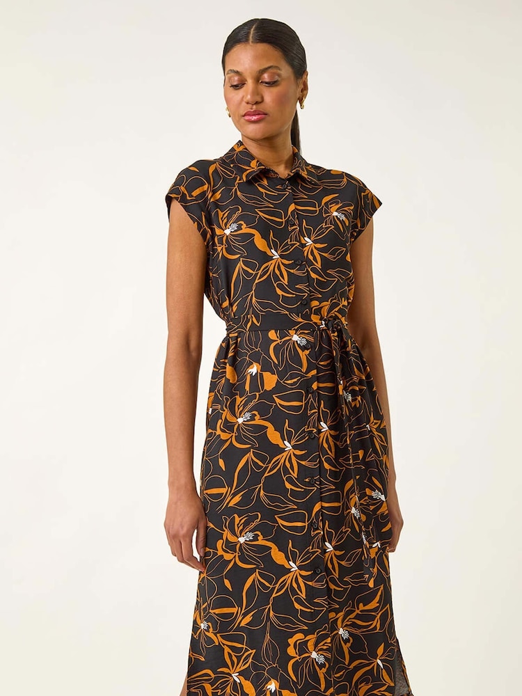 Vestido midi com cinto e estampa floral romana - Imagem 2 de 5
