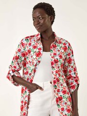 Roman Red Floral Print Collared Tab Sleeve Shirt - Image 1 of 5