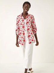 Roman Red Floral Print Collared Tab Sleeve Shirt - Image 2 of 5