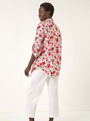 Roman Red Floral Print Collared Tab Sleeve Shirt - Image 3 of 5