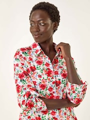 Roman Red Floral Print Collared Tab Sleeve Shirt - Image 4 of 5