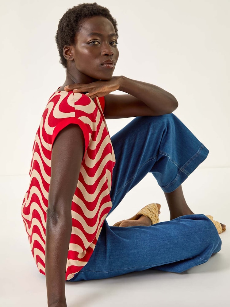 Roman Red Wave Print Shell Blouse - Image 1 of 5 Roman Red Wave Print Shell Blouse - Image 1 of 5