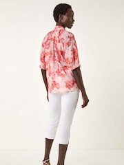 Roman Orange Floral Print Button Detail Blouse - Image 3 of 5