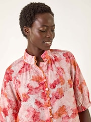 Roman Orange Floral Print Button Detail Blouse - Image 4 of 5