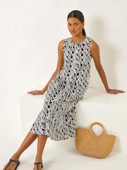 Roman Black Geo Print Pocket Midi Dress - Image 1 of 5